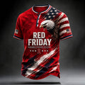 RED FRIDAY Remember Everyone Deployed Eagle American Flag Graphic Henley T-Shirt