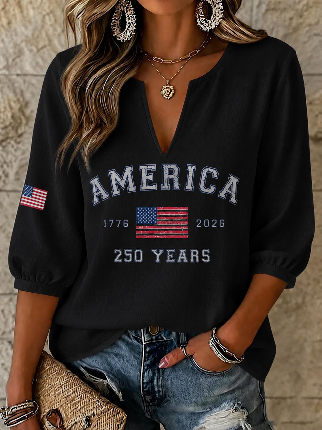 Women'S America Flag Printed Casual Top