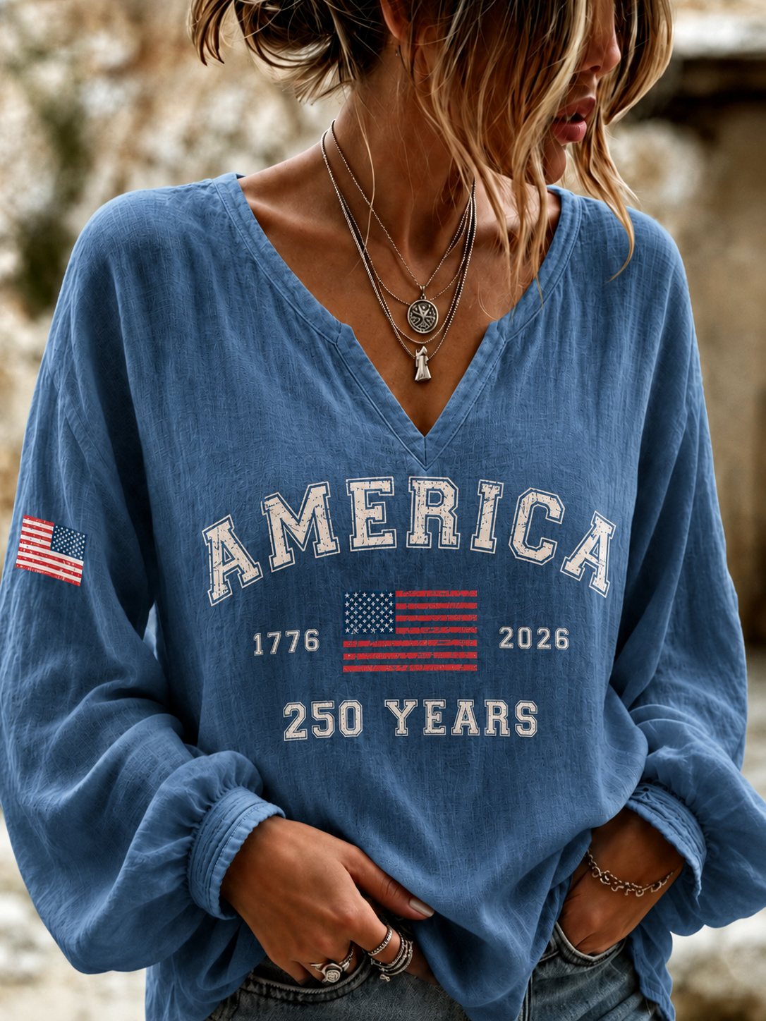 Women'S America Flag Printed Casual Top