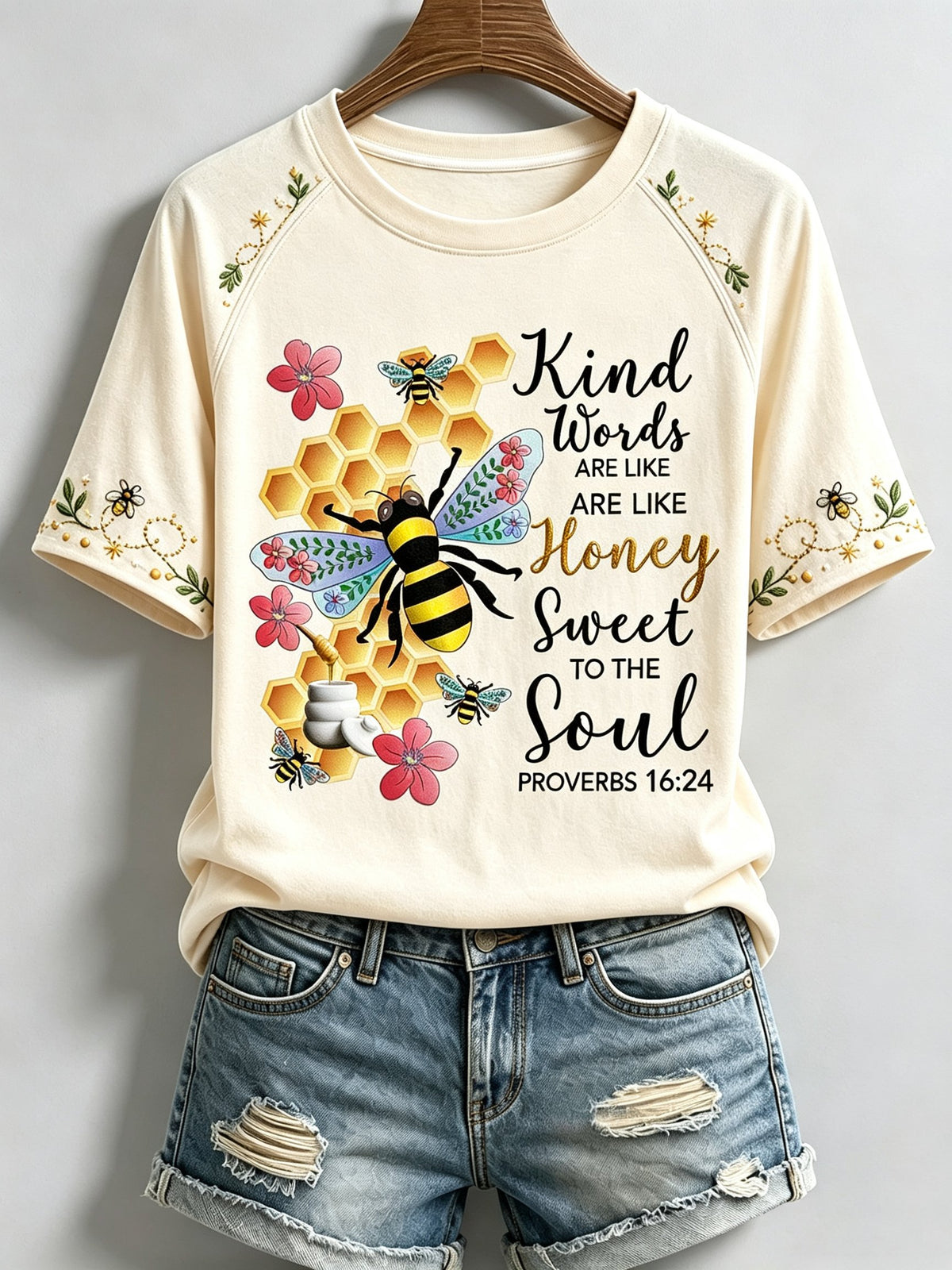 Women's 'Kind Words are Like Honey Sweet To The Soul Proverbs 16:24' Printed Casual T-Shirt