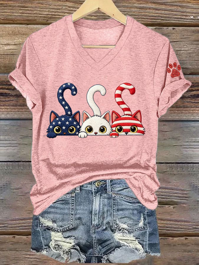 Women's USA 250th American Cat Mom T-shirt