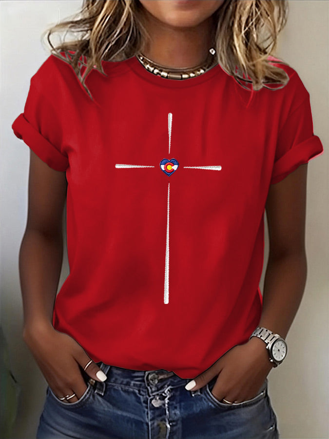 Women'S Casual COLORADO STRONG Mountain Fire Printed Round Neck Casual Short Sleeved T-Shirt
