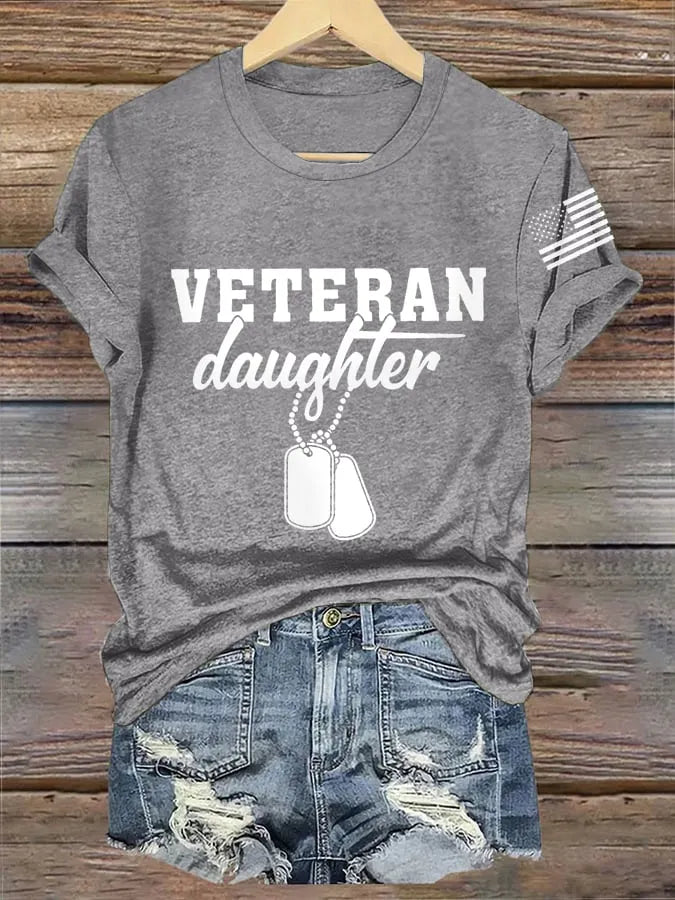 Women's Proud Veteran Daughter American Flag Casual Tee