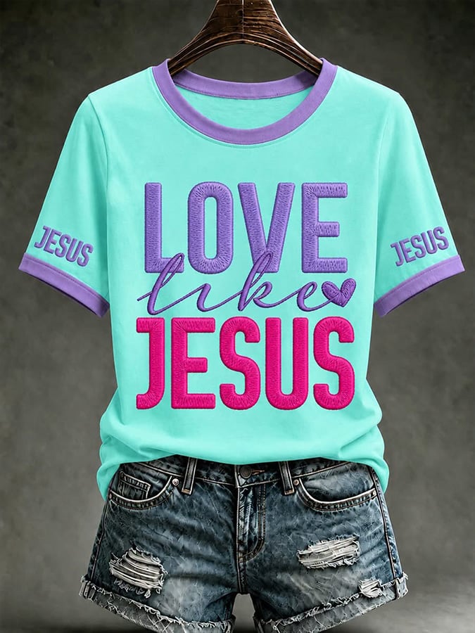 Women's Casual Crew-Neck T-Shirt with "Faith" Print