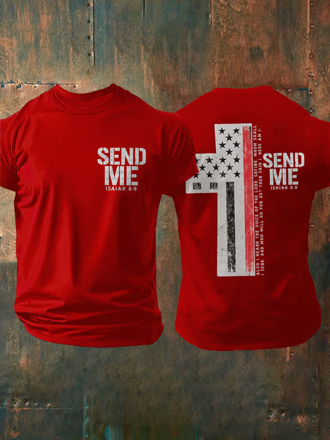 Mountain Cross In Memory Of The Fallen Short Sleeve Tee With Sleeve Cross Print