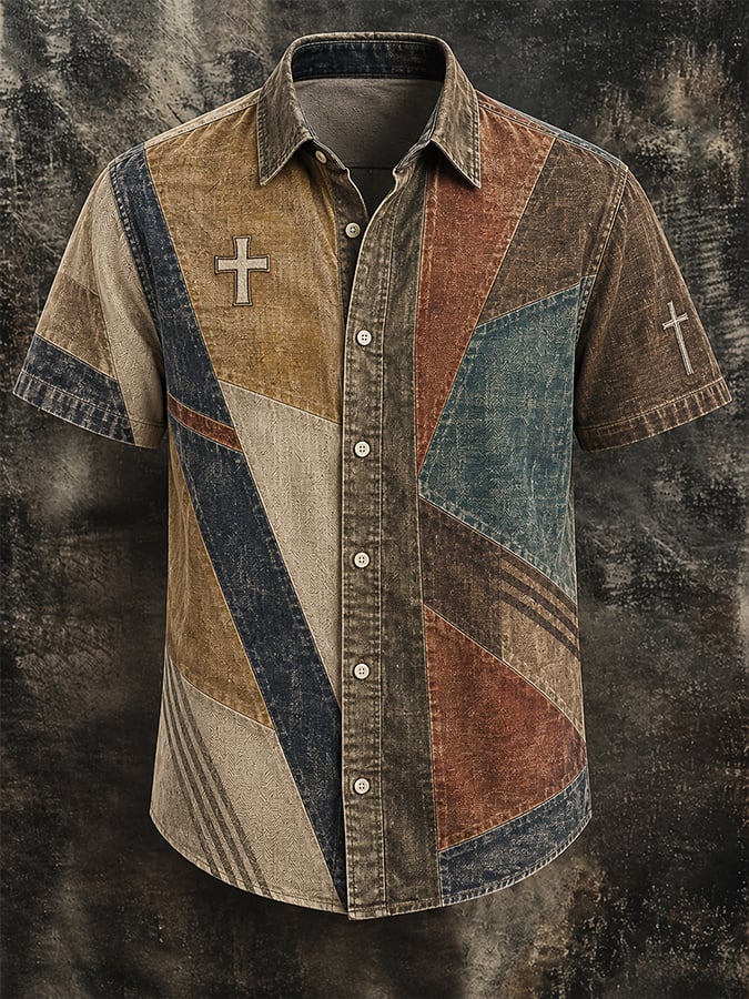 Men's Vintage Faith Faux-Linen Short-Sleeve Shirt