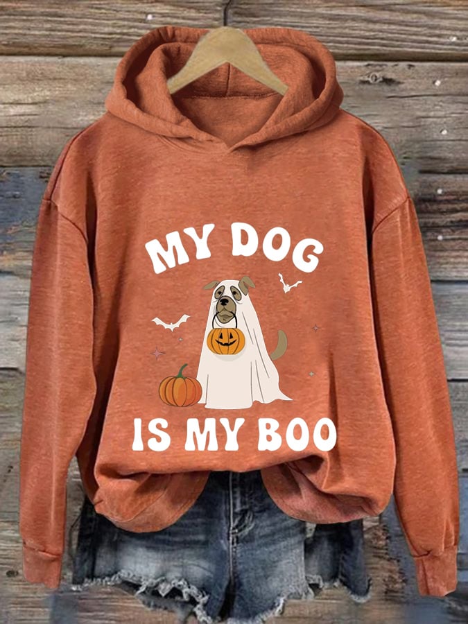 Women'S My Dog Is My Boo Halloween Print  Casual Hoodie