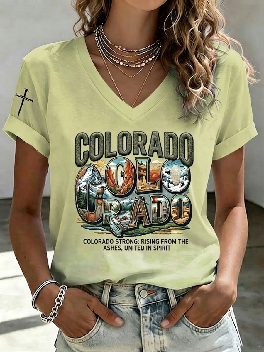 Ladies COLORADO STRONG: RISING FROM THE ASHES, UNITED IN SPIRIT Short Sleeved T-Shirt