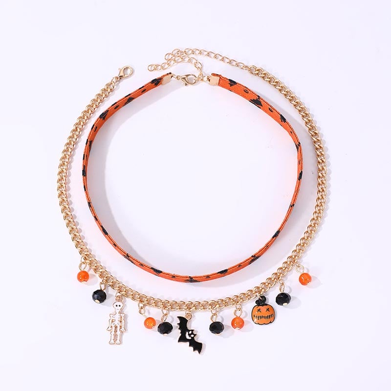 Fashionable And Personalized Creative Skull Pumpkin Bat Pendant Design Necklace