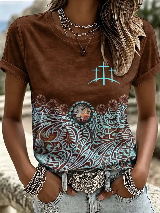 Women's Western Faith-Print Casual T-Shirt