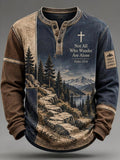 Men's "Faith" Print Waffle-Knit Henley Long-Sleeve T-Shirt