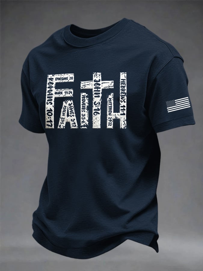 Men'S Faith Freedom Cross Print Casual T-Shirt