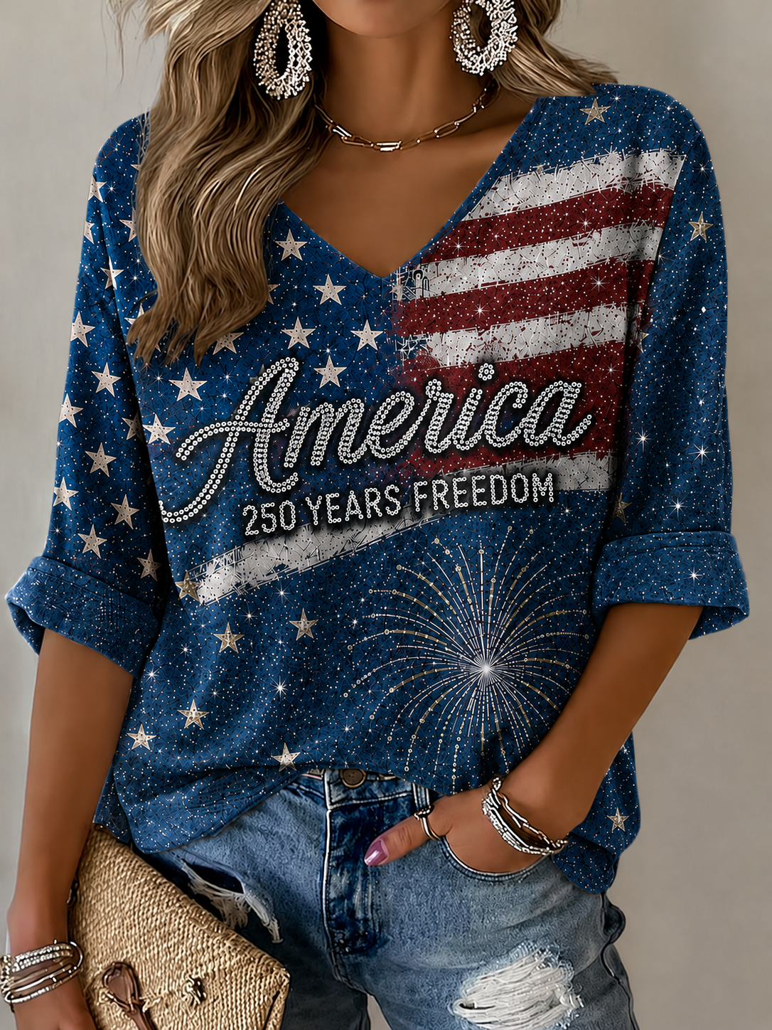 Women'S American Flag Faith Printed Casual T-Shirt