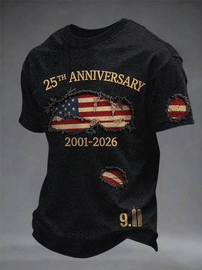 Men's Retro 9.11 Never Forget Commemorative Printed Casual T-Shirt