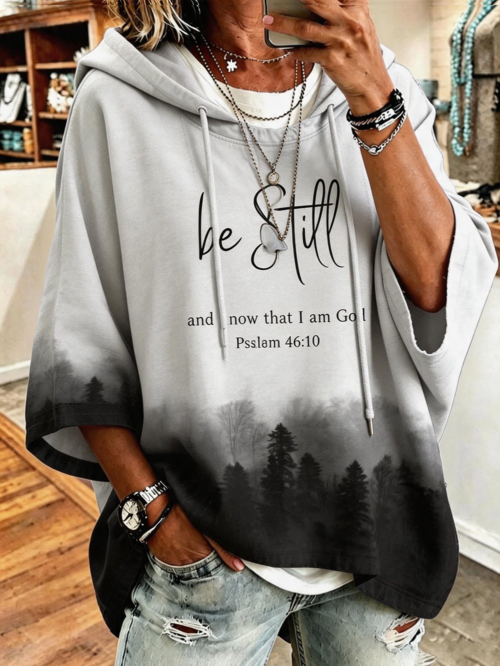 Women's Faith Print Crew Neck Mid-Sleeve Sweatshirt