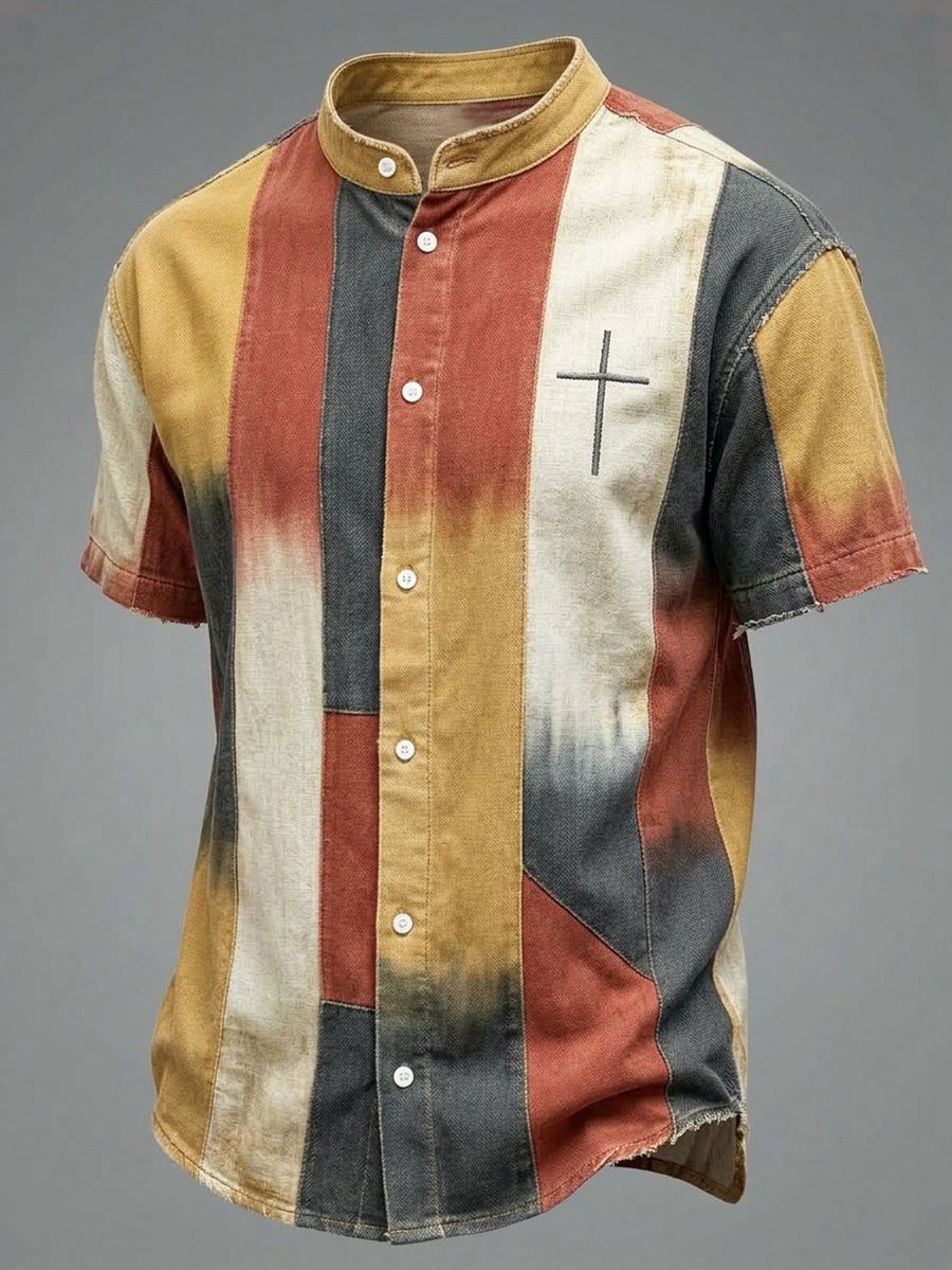 Men's Vintage Faith Faux-Linen Short-Sleeve Shirt