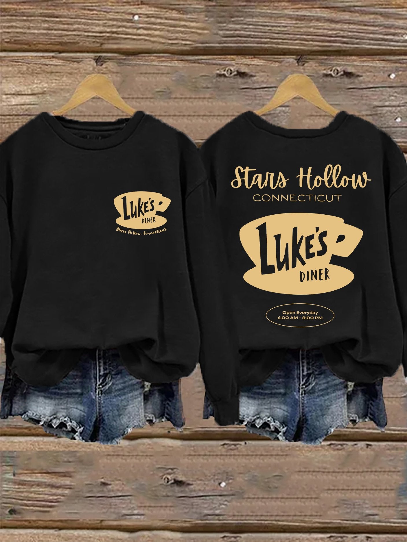 🔥HOT SALE🔥Retro Fall Luke’s Diner Stars Hollow, Connecticut Stars Hollow Connecticut Luke’s Diner Open Everyday 6:00 Am – 8:00 Pm Print Sweatshirt