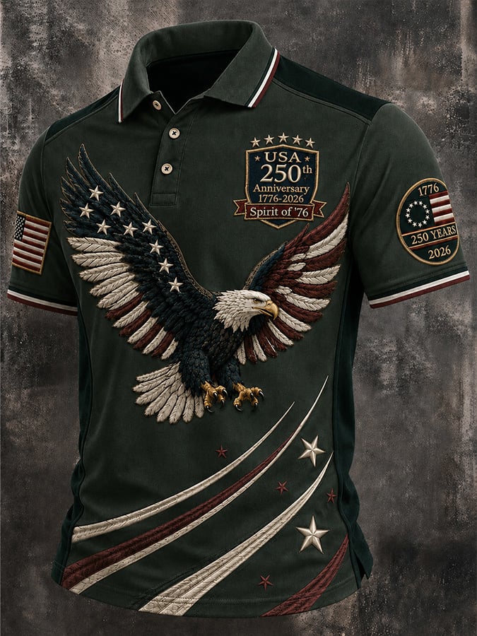 Men's Casual USA 250th Anniversary Print Polo Shirt