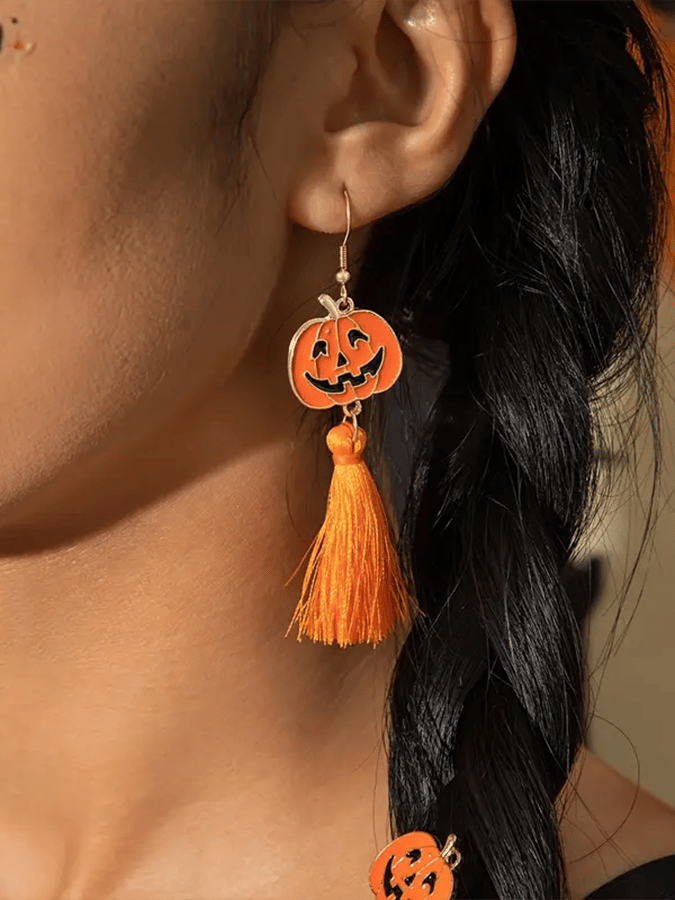 Halloween Cute Pumpkin Smiley Tassel Personalized Earrings