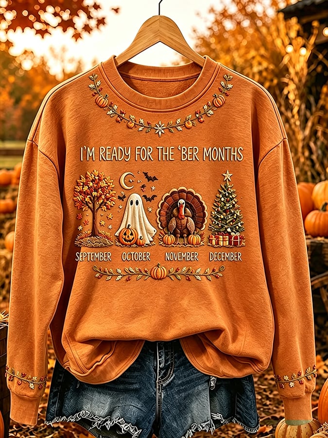 Women's Vintage I'm Ready For The Ber Months Print Casual Sweatshirt