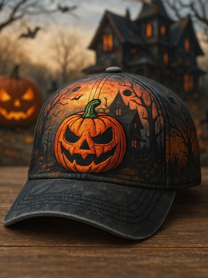 Vintage Halloween Pumpkin Print Hat