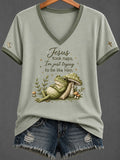 Women's Casual Fun Faith-Print V-Neck Top