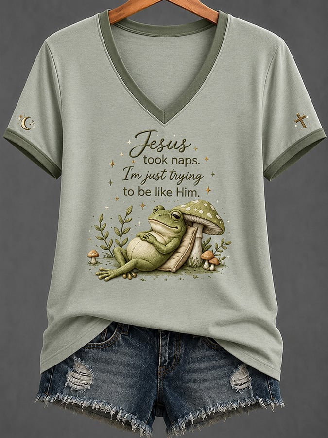 Women's Casual Fun Faith-Print V-Neck Top