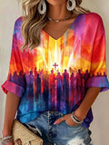 Women's Faith Print  Casual V-Neck T-Shirt