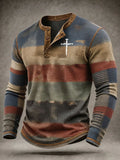 Men's Casual Printed Long-Sleeve Henley Shirt