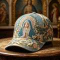 Religious Faith Virgin Mary Floral Art Print Casual Cap