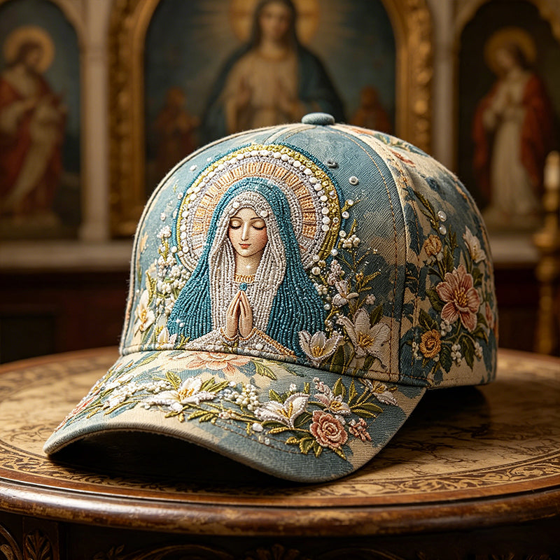 Religious Faith Virgin Mary Floral Art Print Casual Cap