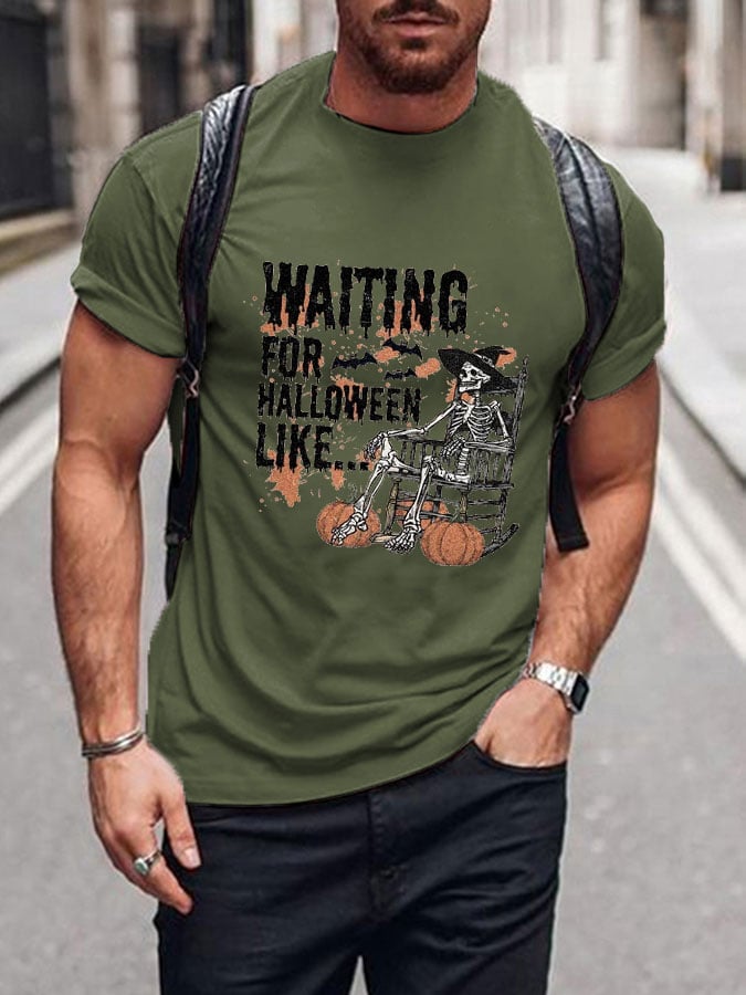 Men's Waiting for Halloween Print Short Sleeve T-shirt