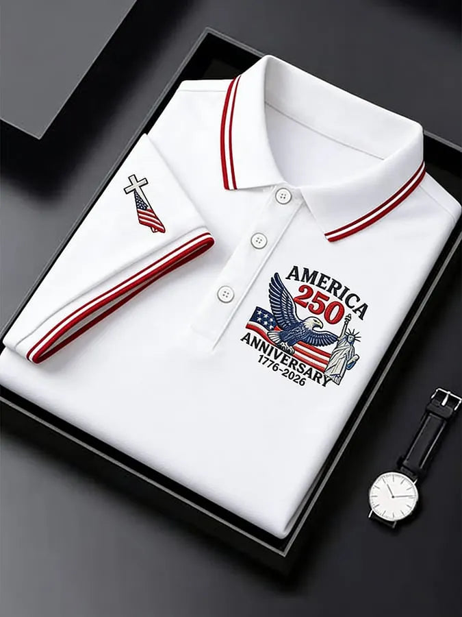 Men's Retro 250th Anniversary of the United States Independence Day Cross Print Polo Shirt