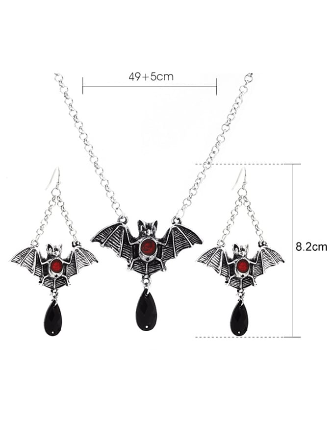 Halloween Gothic Dark Cross Bat Necklace Earring Set