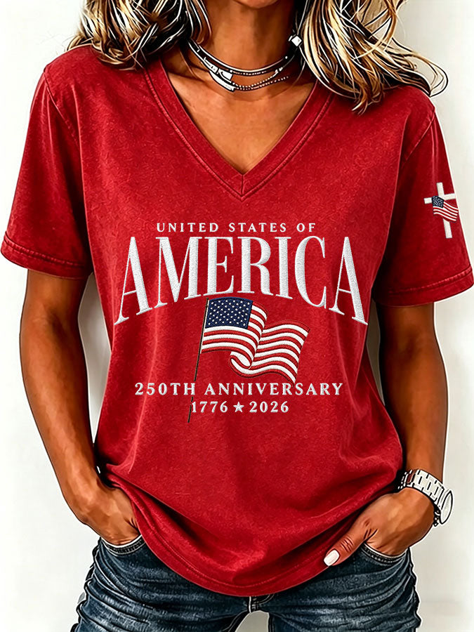 Women'S America Flag Print Printed T-Shirt