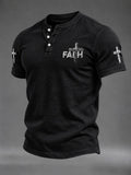 Men's Casual Printed Short-Sleeve Henley Shirt