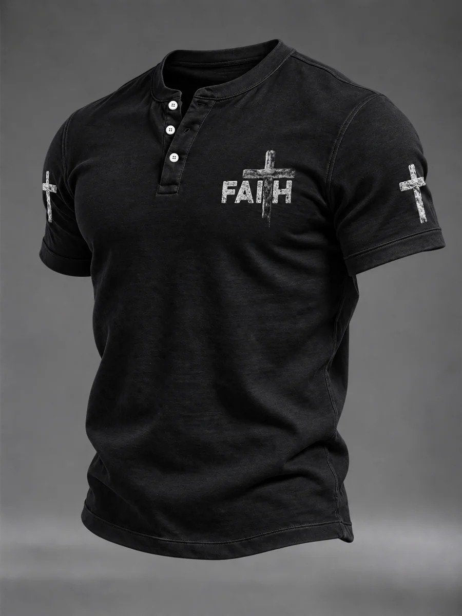 Men's Casual Printed Short-Sleeve Henley Shirt