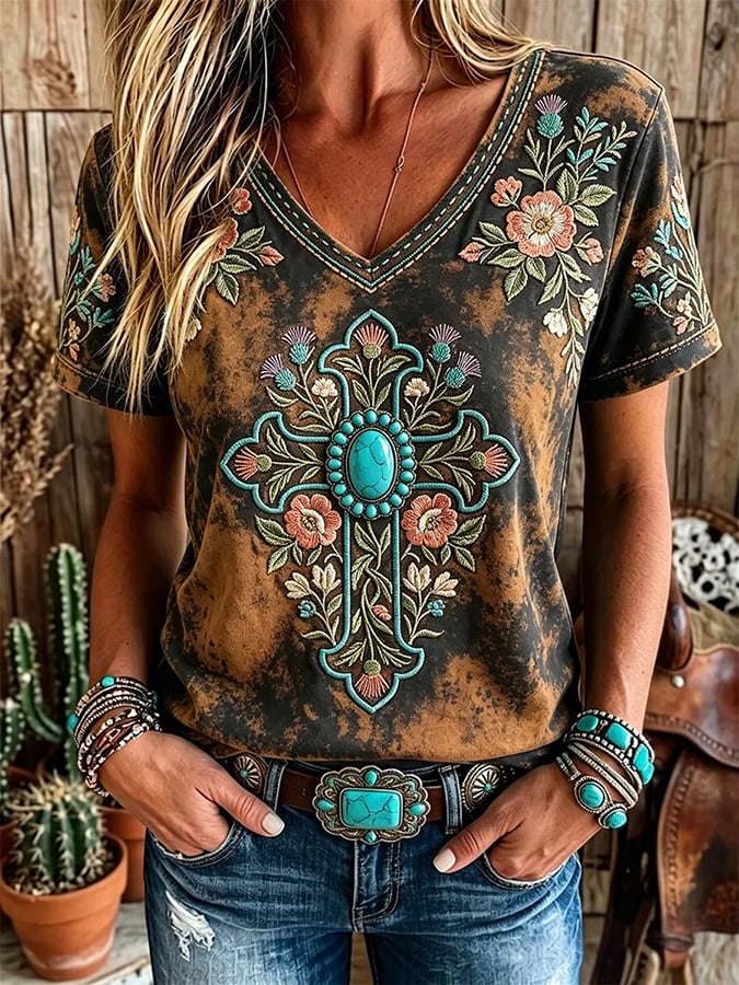 Women'S Western Style Faith Print T-Shirt