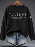 Women's Casual Faith Print Long-Sleeve Sweatshirt