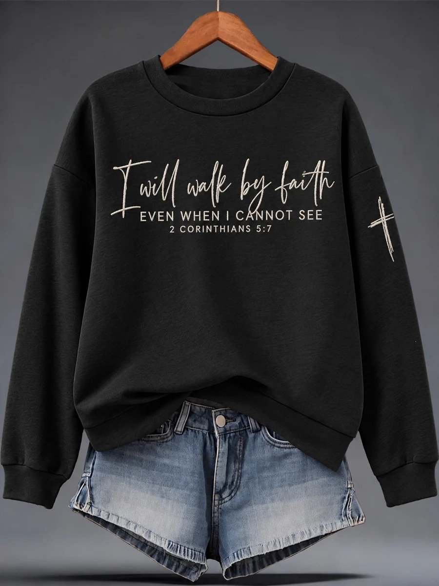 Women's Casual Faith Print Long-Sleeve Sweatshirt