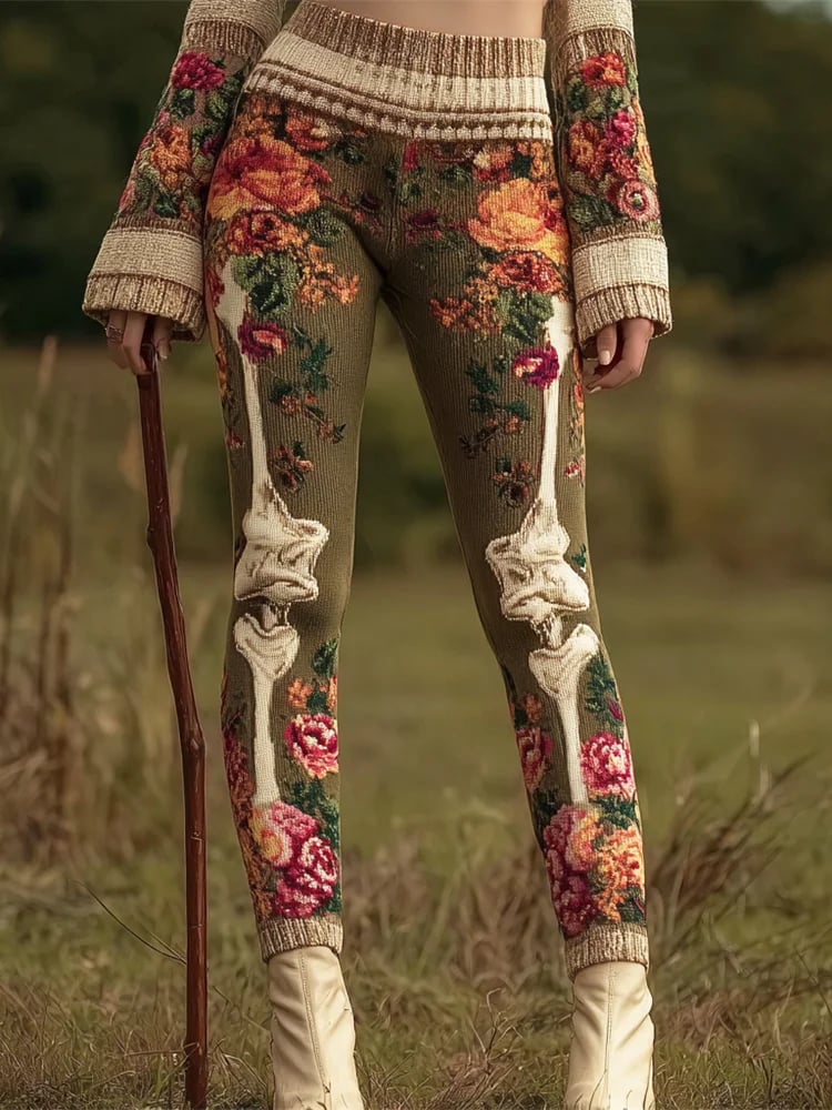 Vintage Floral and Skeleton Women's Leggings