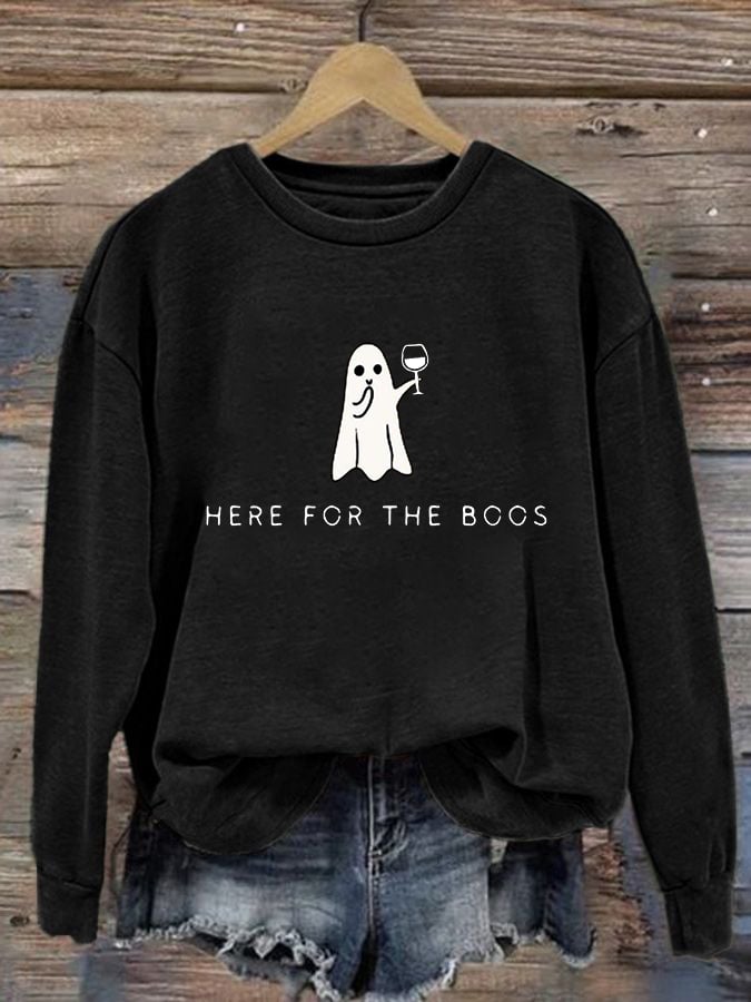 Women's Halloween Here for the Boos Print Casual Sweatshirt