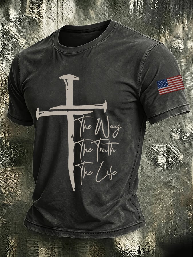 Men's Jesus The Way The Truth The Life Print Round Neck T-shirt