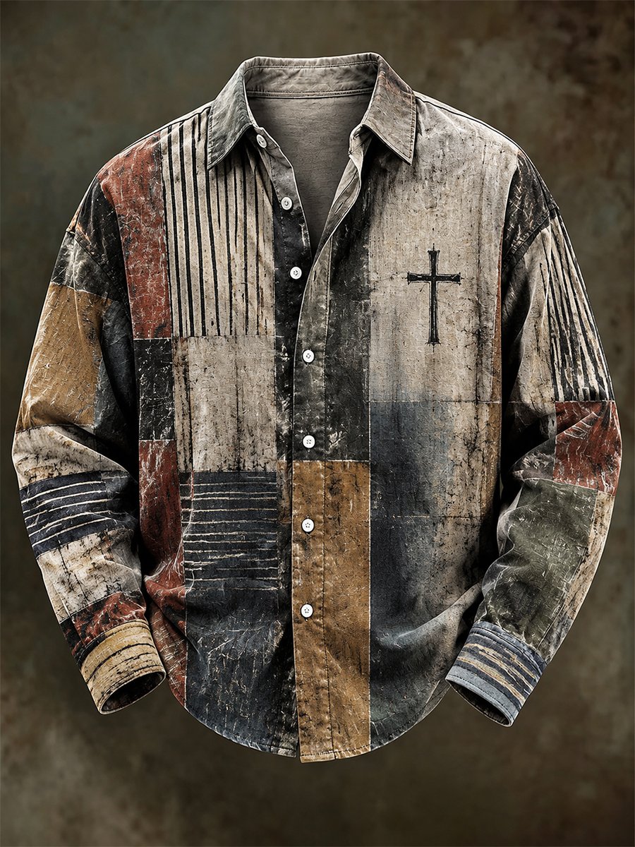 Men's Vintage Geometric Faith Long-Sleeve Shirt