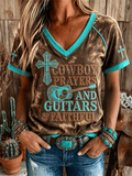 Women's  Retro Western-Style Faith Print T-shirt