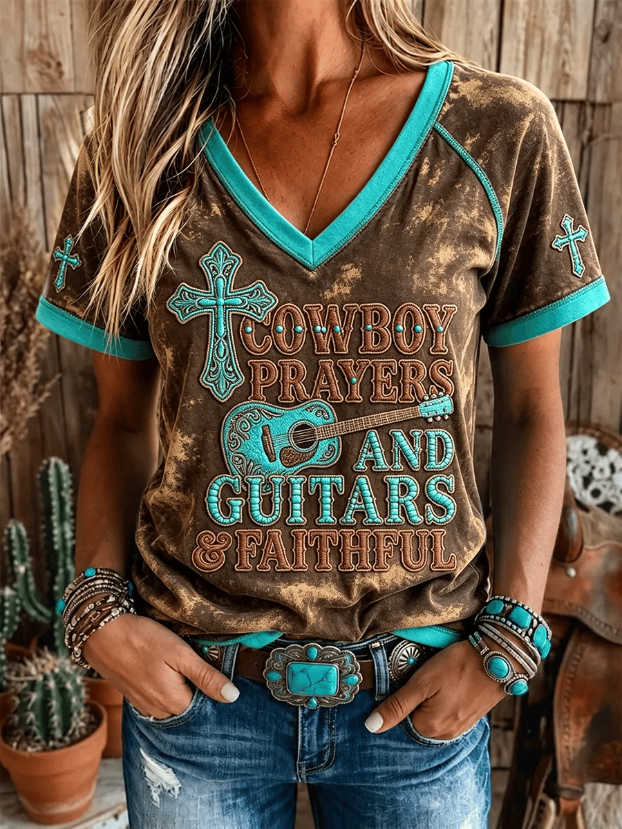 Women's  Retro Western-Style Faith Print T-shirt