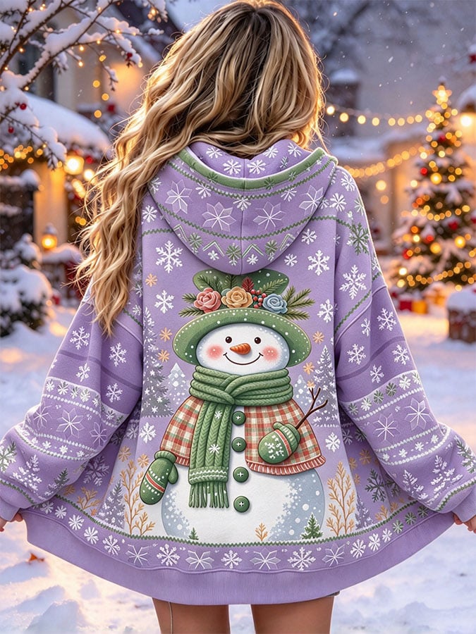 Women's Casual Printed Zipper Hooded Cardigan