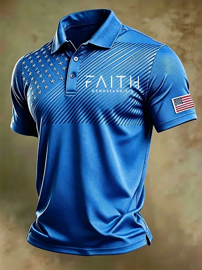 Men'S National Flag And Cross Print Casual Polo Shirt