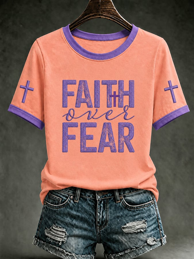 Women's Faith Over Fear Cross Print Casual T-shirt