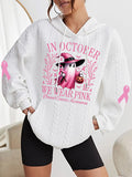 Women's In October We Wear Pink Halloween Ghost Breast Cancer Awareness Warrior Cable Hoodie